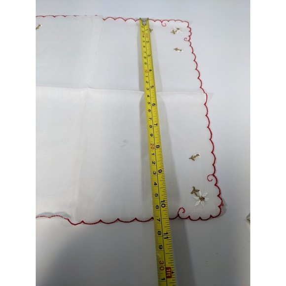 Vintage Embroidered Handkerchief Hanky With White Daisy Red Scallop Border Scarf - Picture 8 of 8